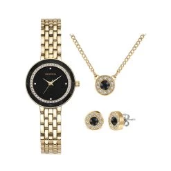 Promo 🤩 Jewelry & ⌚ Watches 👩 Womens Armitron Gold Crystal ⌚ Watch Set - 75-5796BKGPST ✨